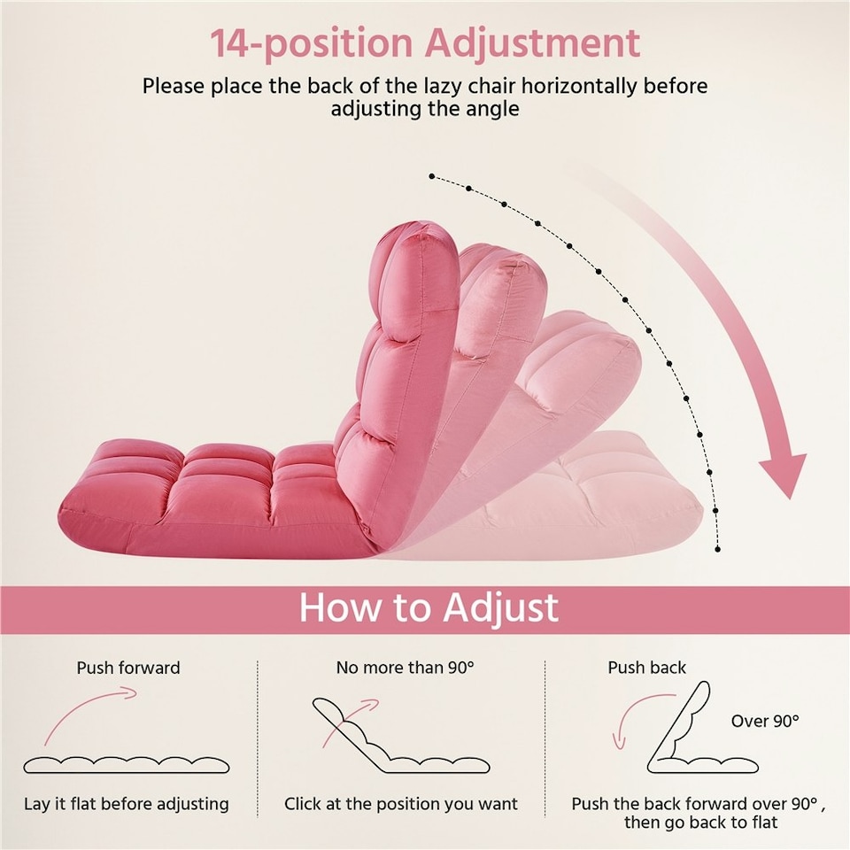 image 1 of Yaheetech Lazy Sleeper Recliner with 14 Adjustable Positions and Backrest Pink