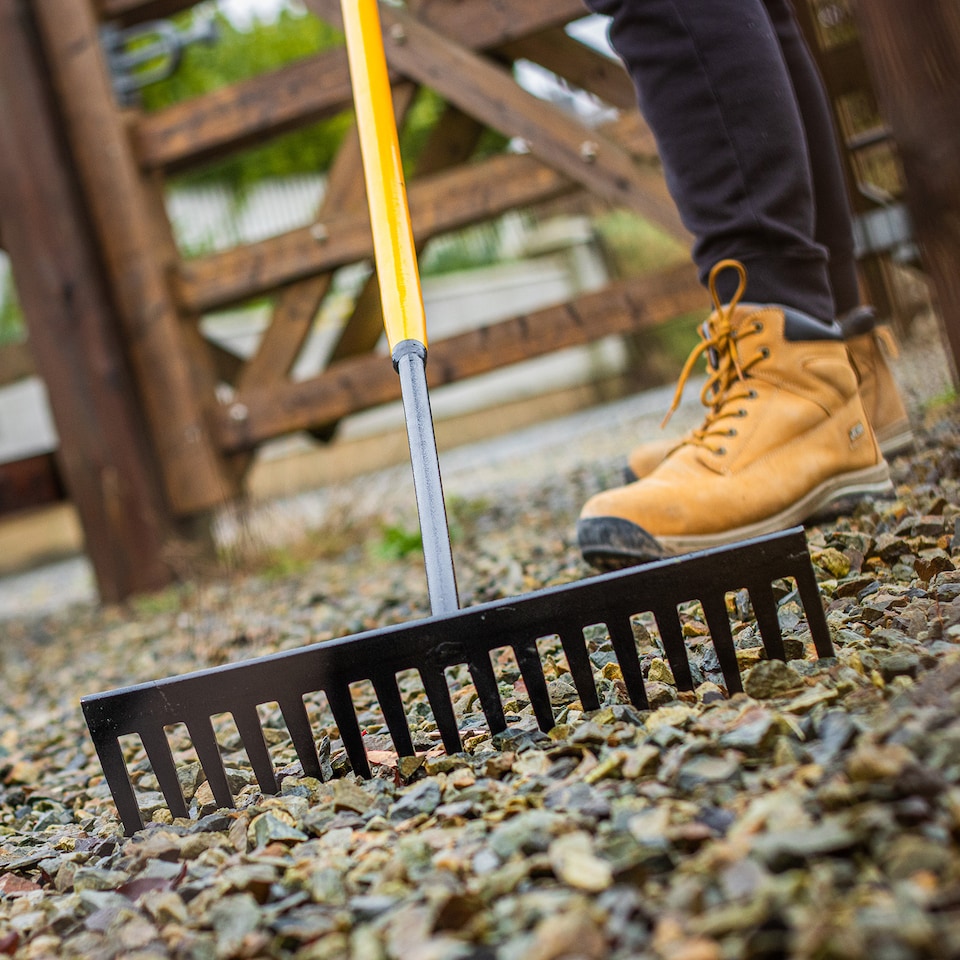image 1 of JCB 12 Teeth Garden Rake, 150cm x 30cm Head, Tubular Steel Gardening Landscaping JCBGR01