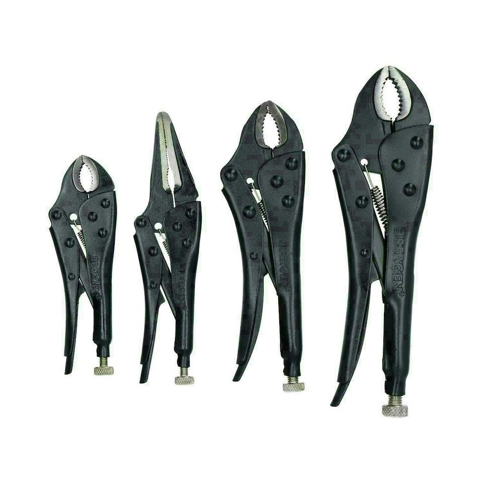 image 1 of 4pc Locking Grip Plier Set Mole Grips Pliers Curved + Straight Jaws