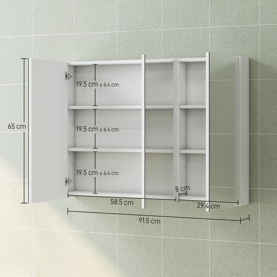 image 1 of HOMCOM Bathroom Mirror Cabinet with 4 Adjustable Shelves, White | White
