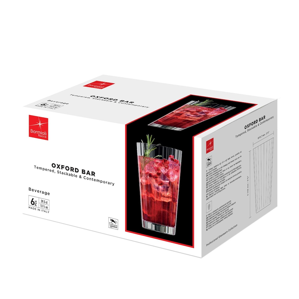 image 1 of Bormioli Rocco Oxford Bar Stacking Highball Glasses - 395ml - Clear - Pack of 6
