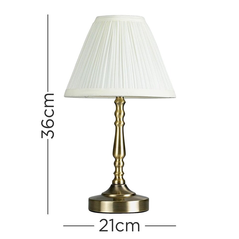 image 1 of ValueLights Sienna Pair Antique Brass Touch Table Lamps Pleat Cream Shades and Bulbs