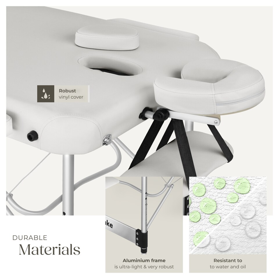 image 1 of Massage Table Ko Tao - 3 zones, 78cm wide, aluminium frame, folding, carry bag | White | white | 1