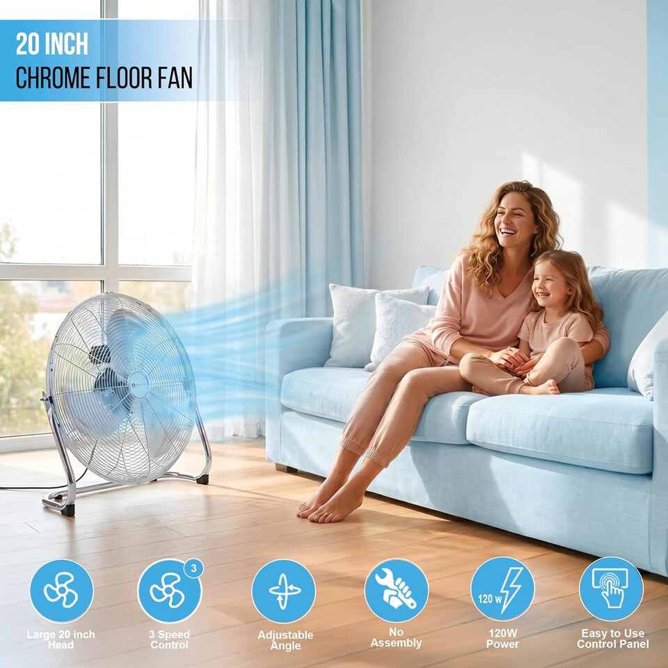 image 1 of PureMate 20-Inch High-Velocity Chrome Floor Fan