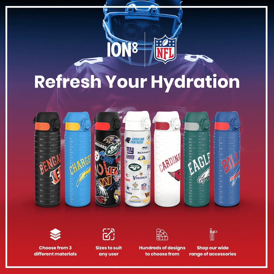 image 1 of Leak Proof Slim Water Bottle, Stainless Steel, NFL, 600ml (20oz) | Black | NFL Saints | One Size