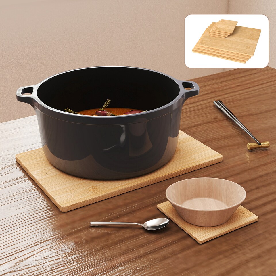 image 1 of TOQUE 8 Pcs Bamboo Placemat Coaster Heat-resistant Mat Storage Tray Dish