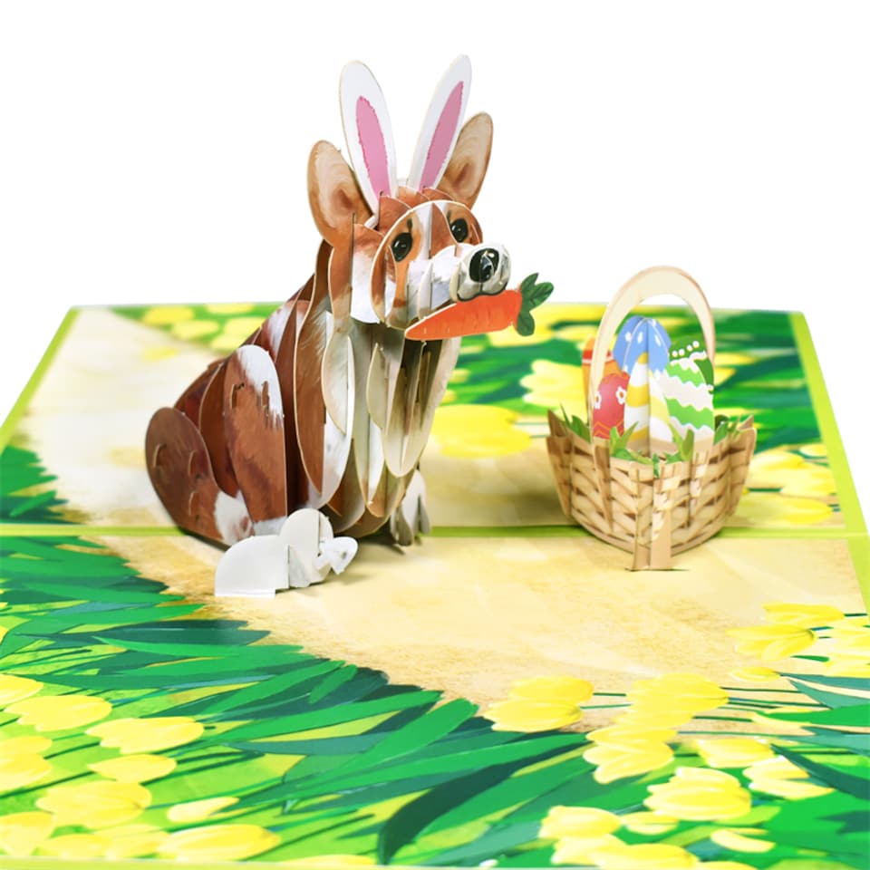 image 1 of Corgi Easter Bunny Ears 3D Pop Up Greeting Card