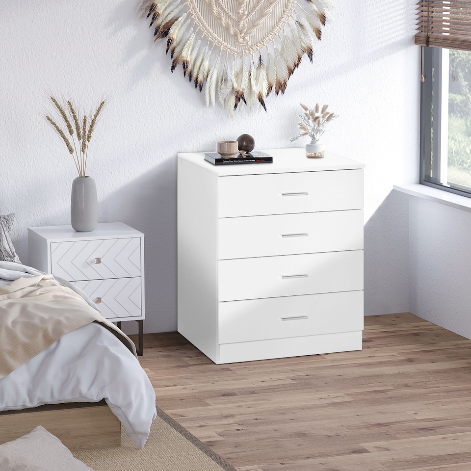 image 1 of HOMCOM Chest of Drawers, 4 Drawers Storage Cabinet with Metal Rails, Anti-Tip for Playroom, Nursery Room, Hallway, etc