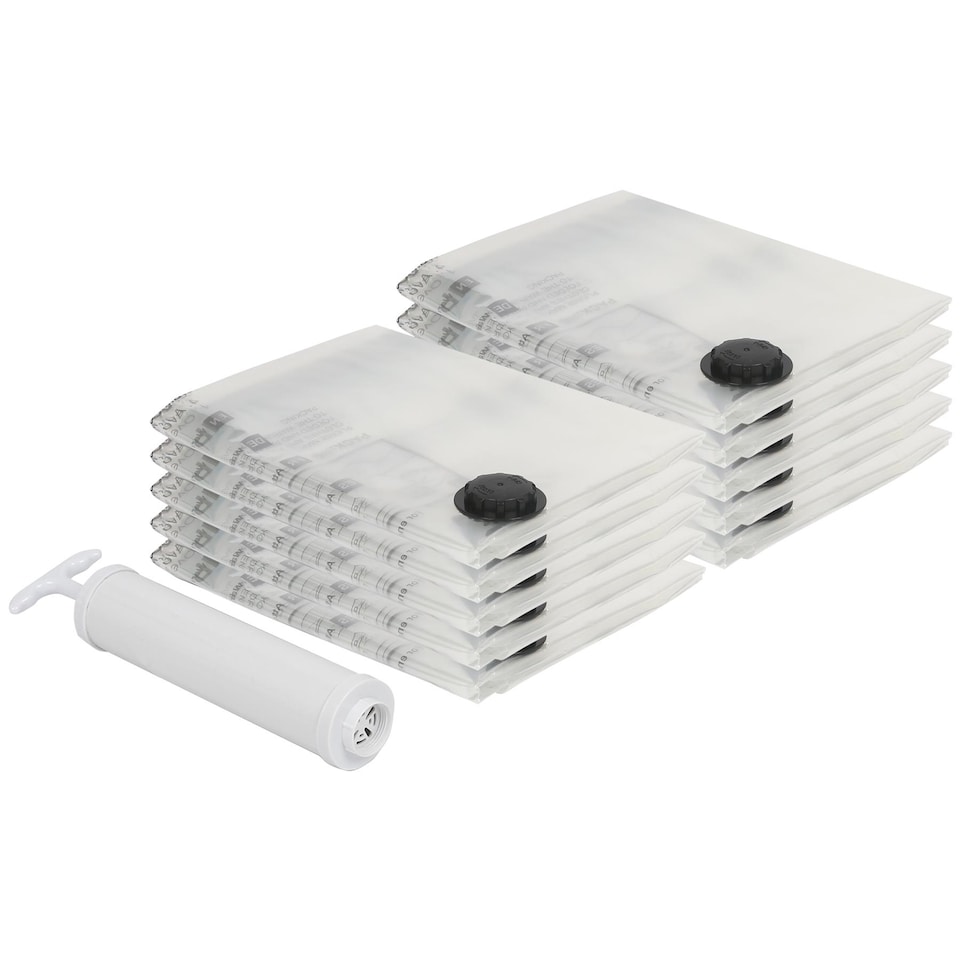 image 1 of Harbour Housewares 10x Vacuum Storage Bags & Pump Set - XL (90 x 120cm) - Reusable Clothes Space Saver Organiser Zip Lock Bag | Black | Black | Extra Large | 11