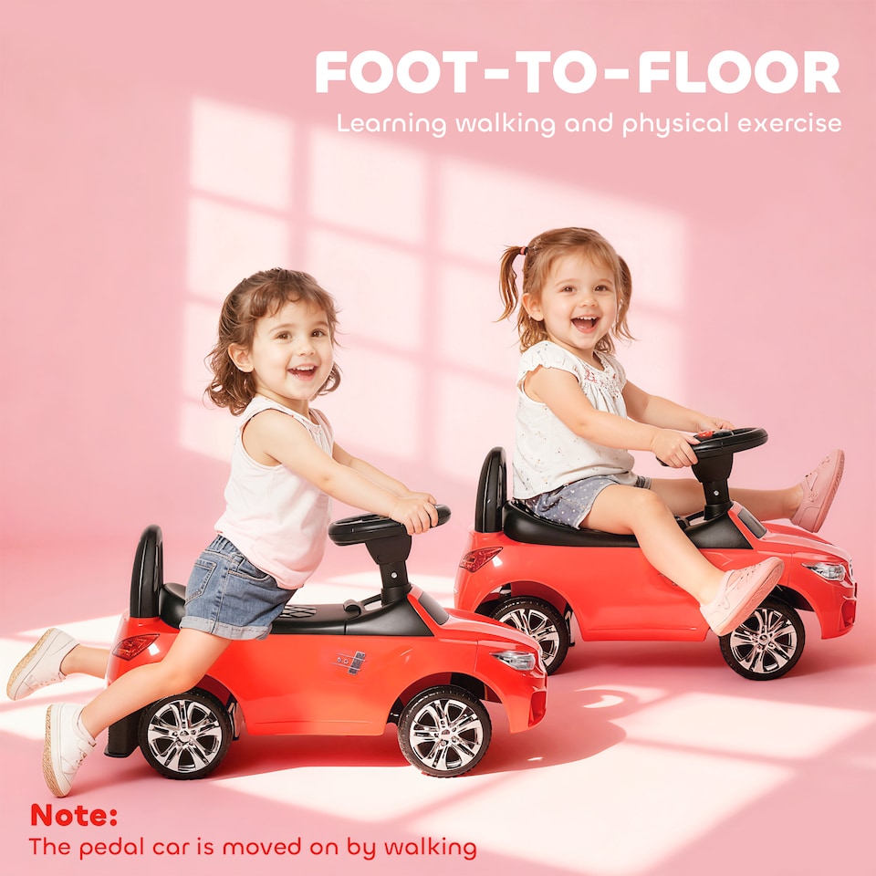 image 1 of HOMCOM Ride on Car Baby Toddler Walker Foot to Floor Sliding Car Slider with Horn Music Working Lights Storage for 1.5 - 3 Years Old, Red