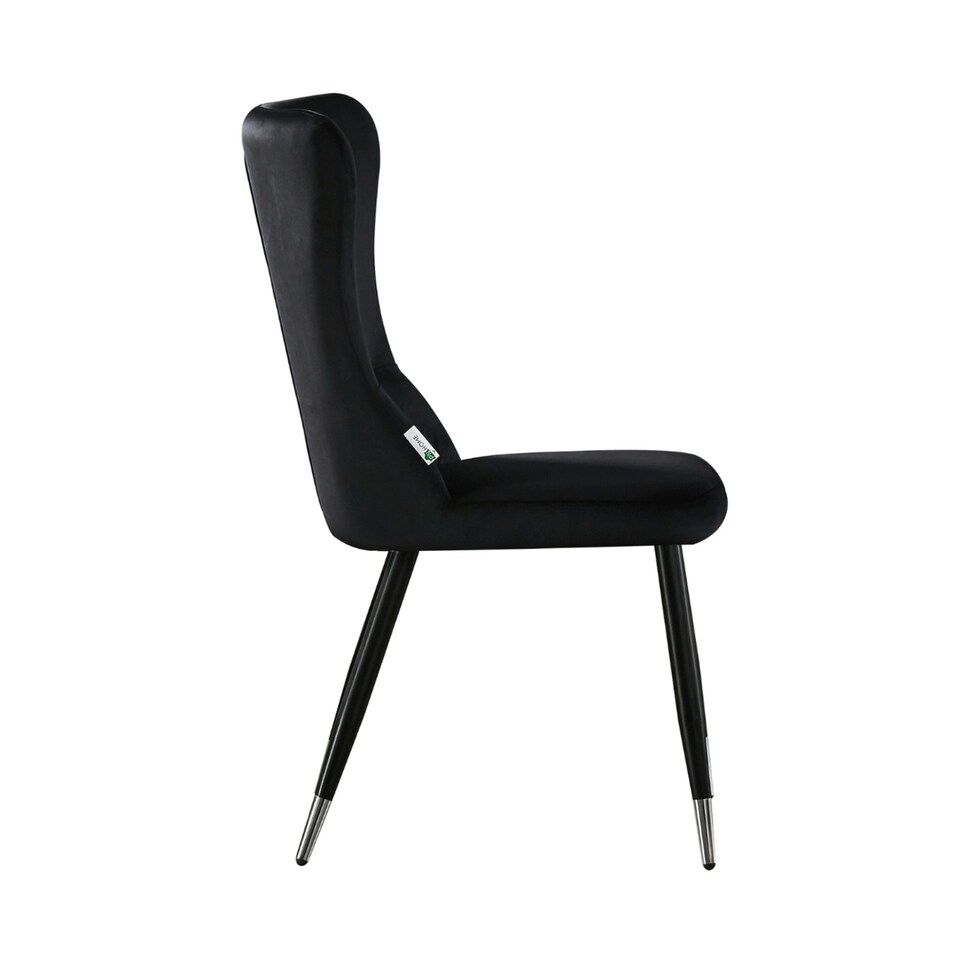 image 1 of Set of 4 New York Modern Velvet Dining Chairs with High Back, Black Metal Legs Black | Silver End Tips