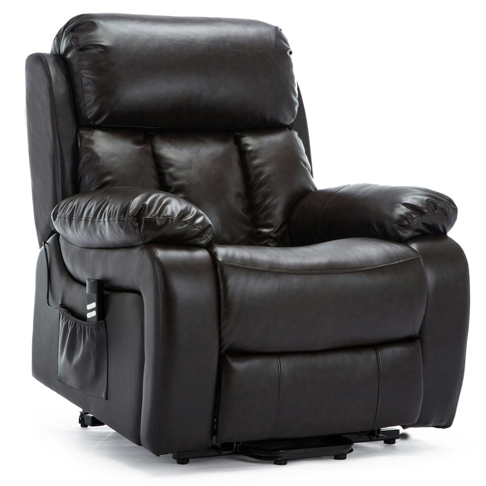 image 1 of Chester Dual Motor Rise Recliner Heat and Massage Bonded Leather Chair (Brown)