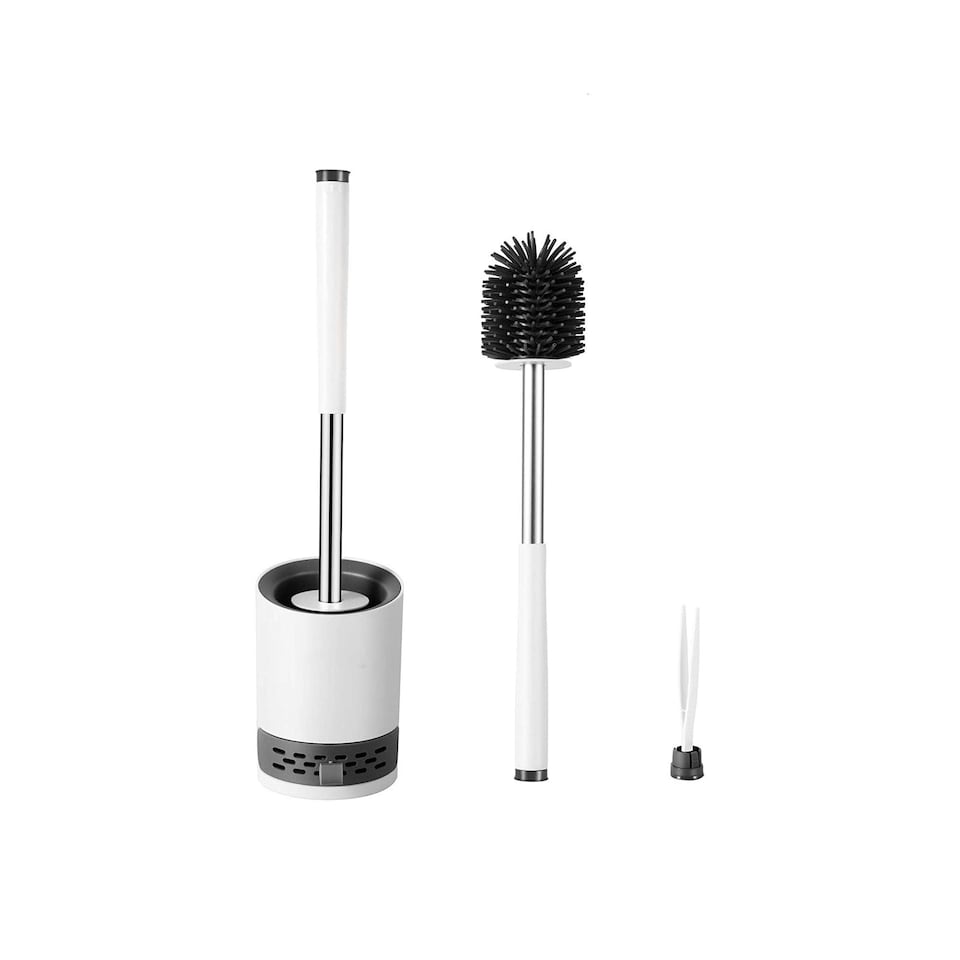 image 1 of Nicoman Round White Toilet Brush & Holder With Silicone Head
