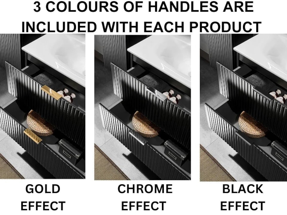 image 1 of Bathroom Vanity Unit with Basin 600mm Ribbed Textured Black Wall Hung Floating Cabinet - Adel