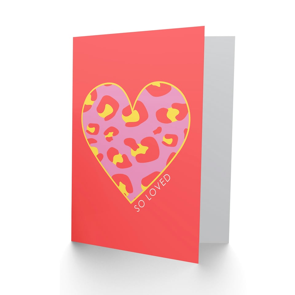 image 1 of So Loved Love Heart Leopard Quote Card