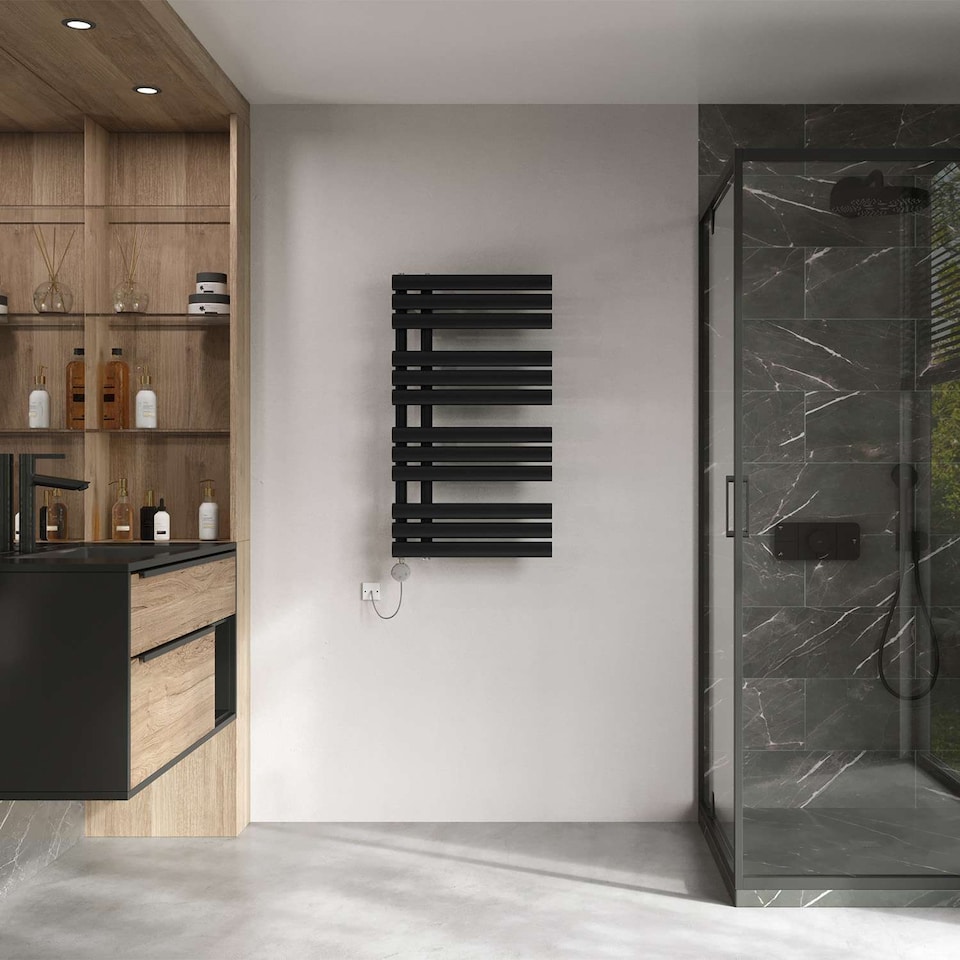 image 1 of Percival - Black Electric Towel Rail H884mm x W500mm 400w Thermostatic