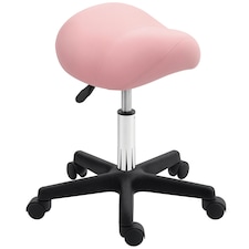 HOMCOM Saddle Stool Adjustable Rolling Salon Chair for Massage Spa Beauty Pink Pink