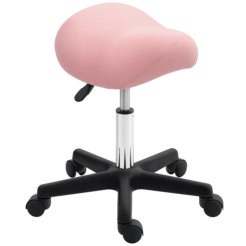 image 1 of HOMCOM Saddle Stool Adjustable Rolling Salon Chair for Massage Spa Beauty Pink Pink