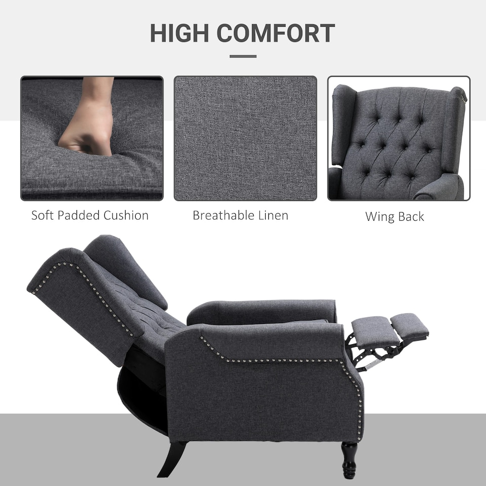 image 1 of HOMCOM Manual Recliner Armchair w/ Retractable Footrest Dark Grey