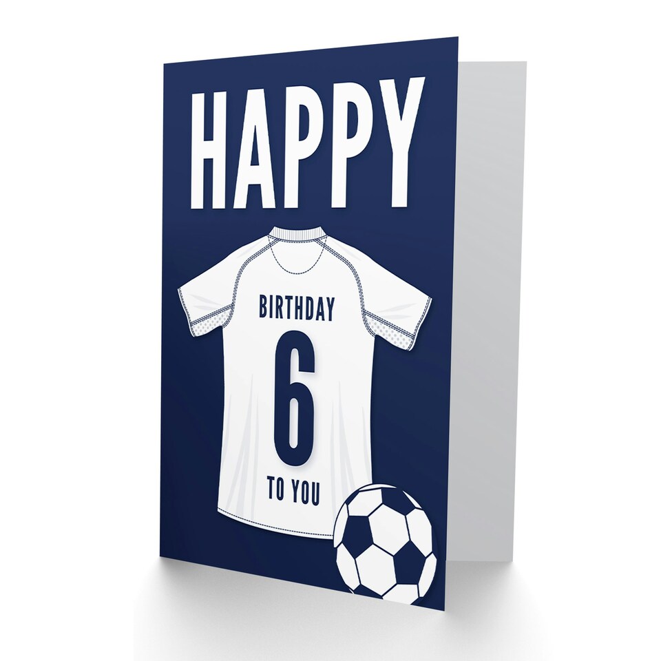 image 1 of Football Strip Kit White Jersey Top Age 6 Year Old Child Kids 6th Birthday Card