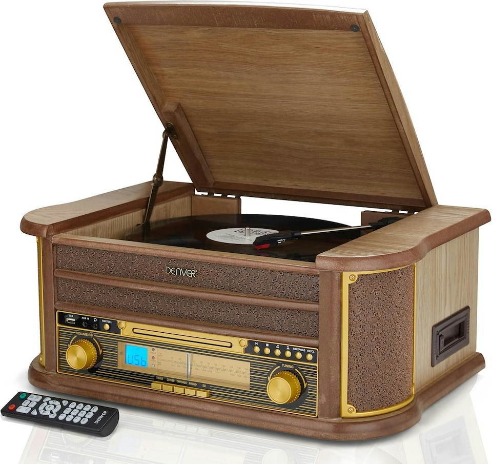 image 1 of Denver MCR-50BT Vintage Retro Bluetooth Music Centre with CD, Cassette, and USB HiFi System