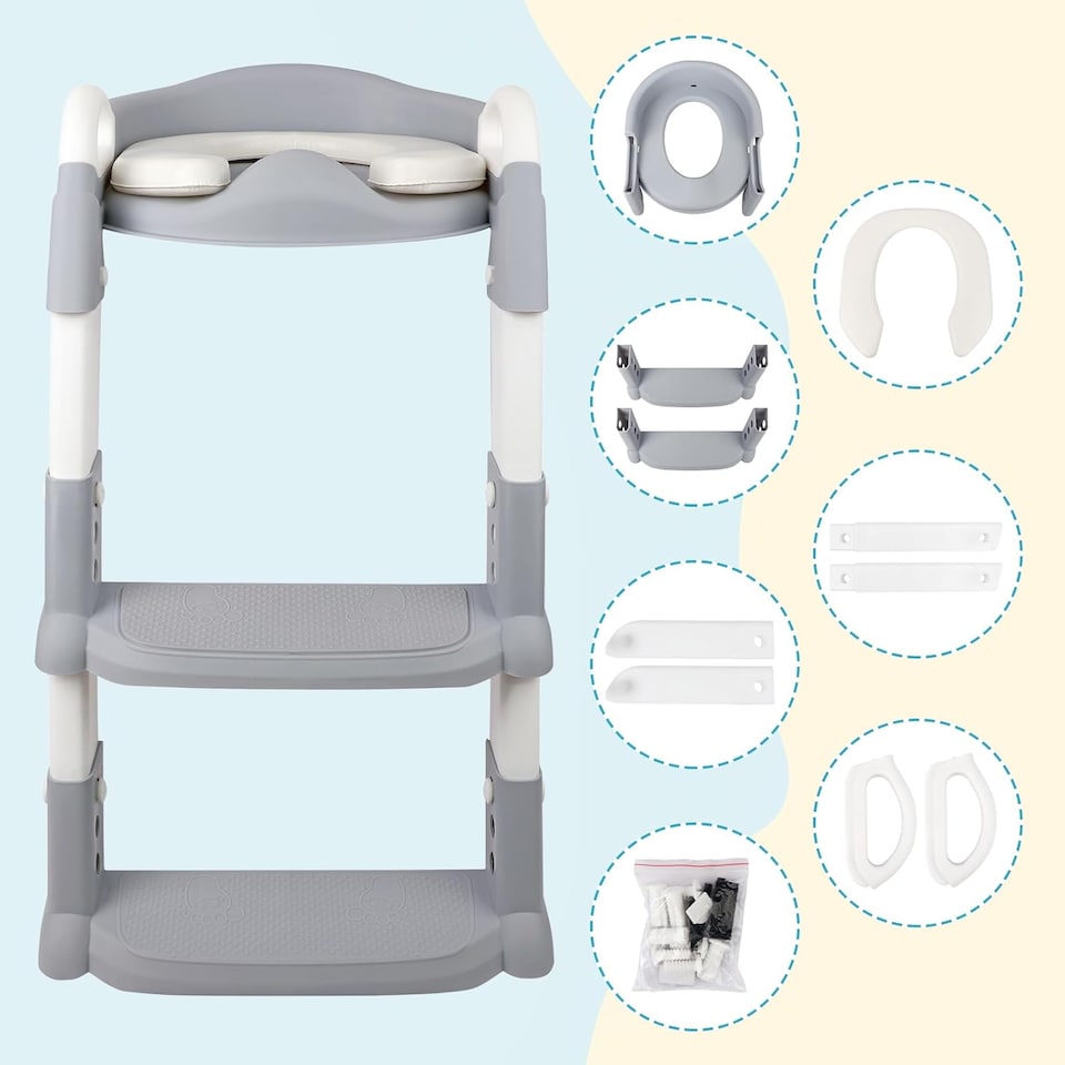 image 1 of Alivio 2-in-1 Kids Potty Training Seat with Adjustable Ladder and Foldable Potty