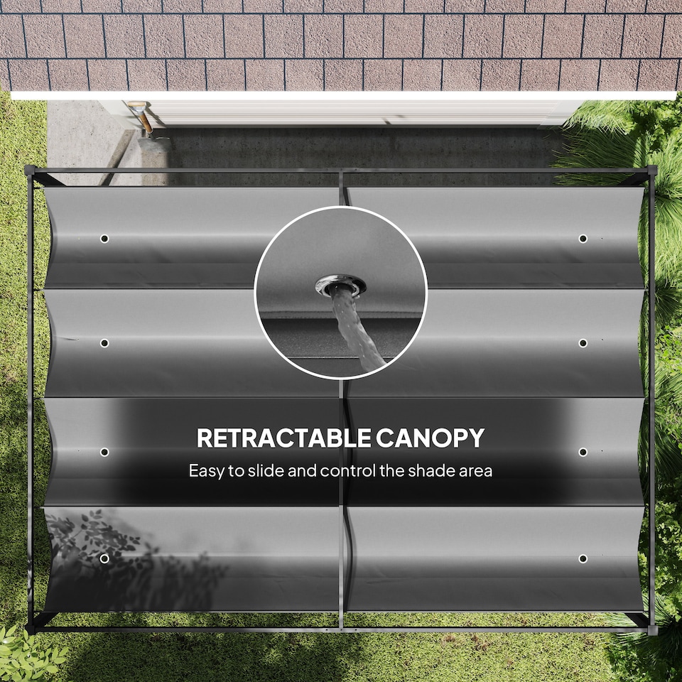 image 1 of Outsunny 4 x 3(m) Metal Outdoor Pergola with Retractable Roof, Outdoor Gazebo with Drainage Holes for Garden, Patio, Lawn, Grey