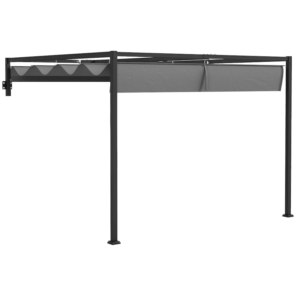 image 1 of Outsunny 2 x 3(m) Wall Mounted Pergola with Retractable Roof, Dark Grey