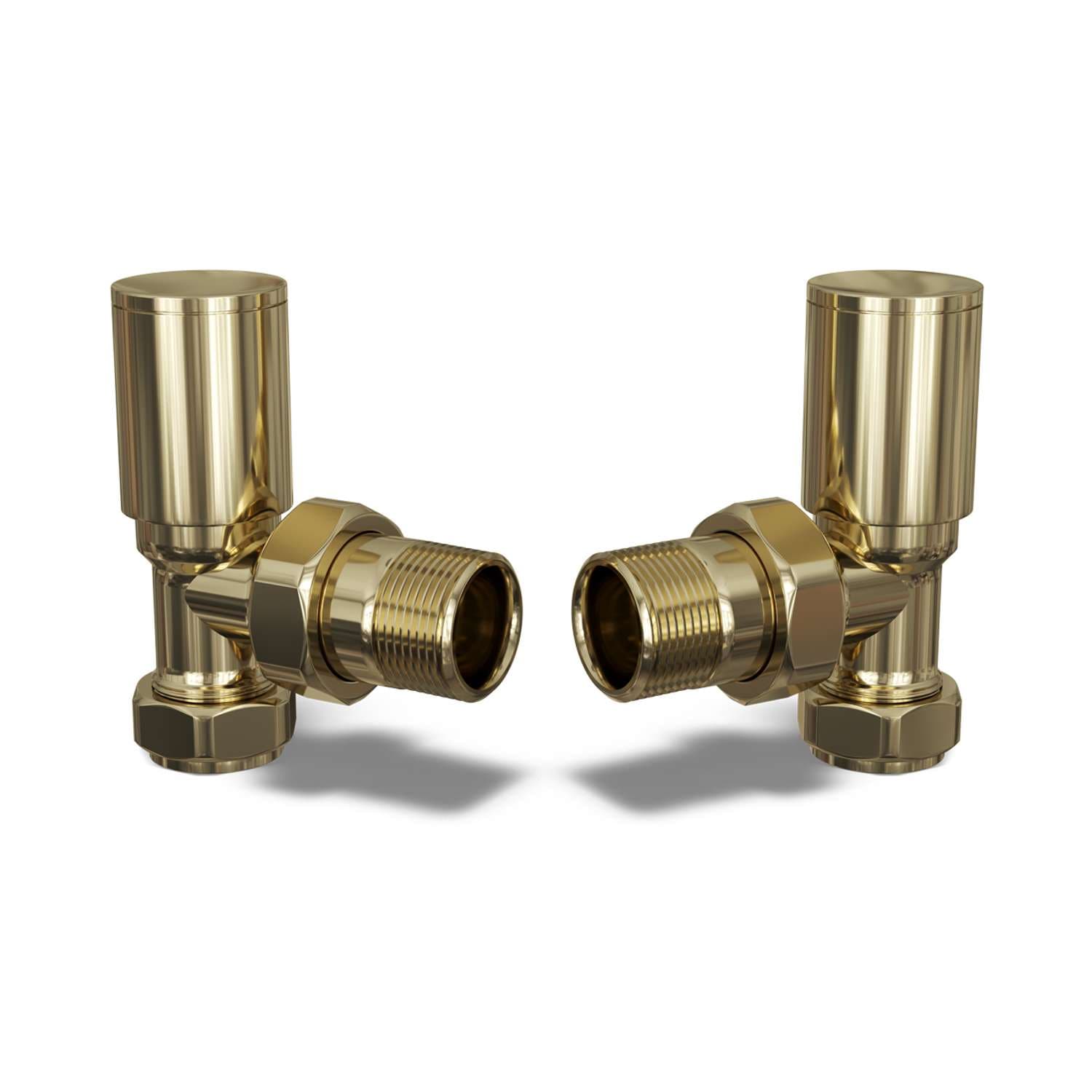 Round Radiator Valve Angled - Polished Brass - 15mm