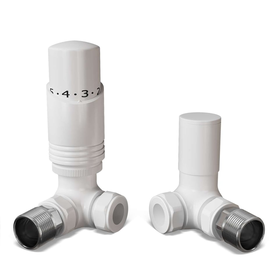 image 1 of Talus Bold - White Thermostatic Radiator Valve & Lockshield Corner 15mm
