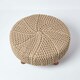 image 3 of Homescapes Linen Large Round Cotton Knitted Footstool on Legs