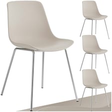 Dining Chair Mave - large plastic seat, ergonomic, high backrest, 120 kg load capacity - Set of 4 Grey | Taupe/Chrome