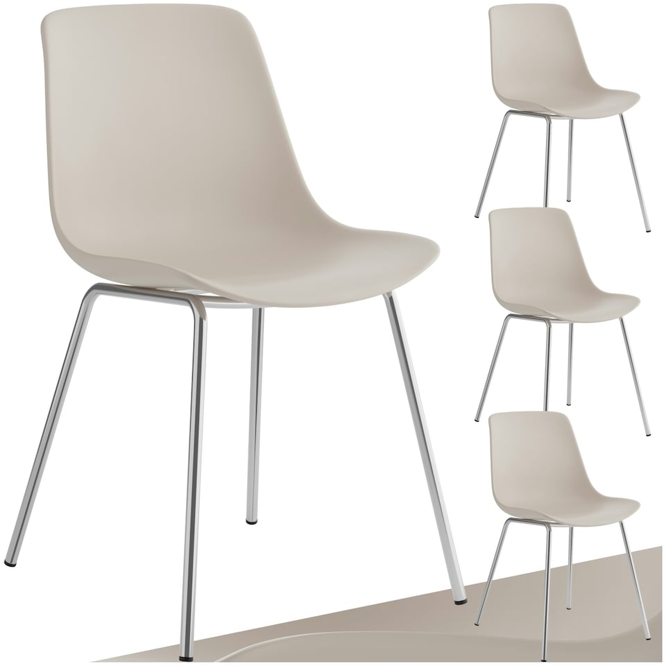 image 1 of Dining Chair Mave - large plastic seat, ergonomic, high backrest, 120 kg load capacity - Set of 4 Grey | Taupe/Chrome