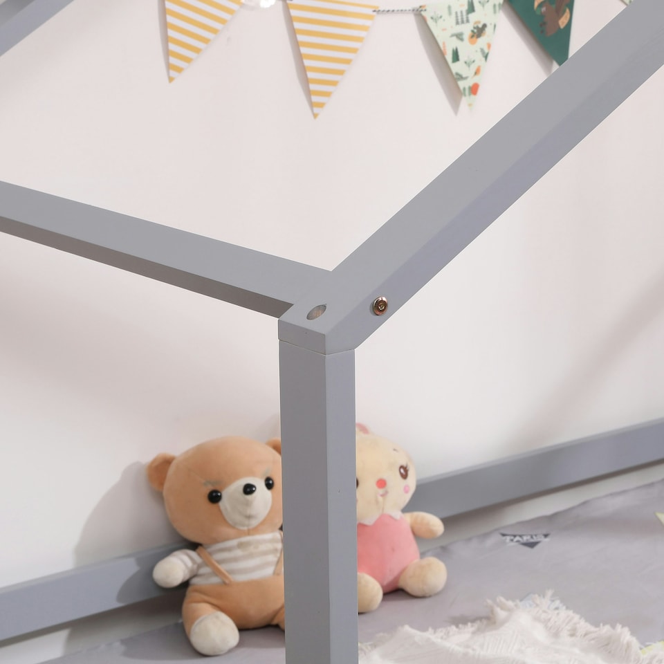 image 1 of Teddy Kids Childrens Grey Wooden House Treehouse Single Bed Frame (Single) | Grey | Grey | Single