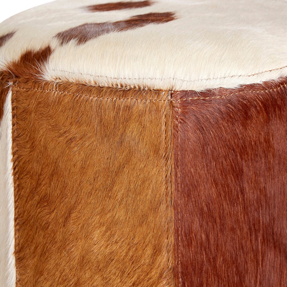 image 1 of Interiors By Premier Brown & White Genuine Cowhide Ottoman,Soft Padded Leather Footstool With Stitched Detailing,Pouffe Stool Brown