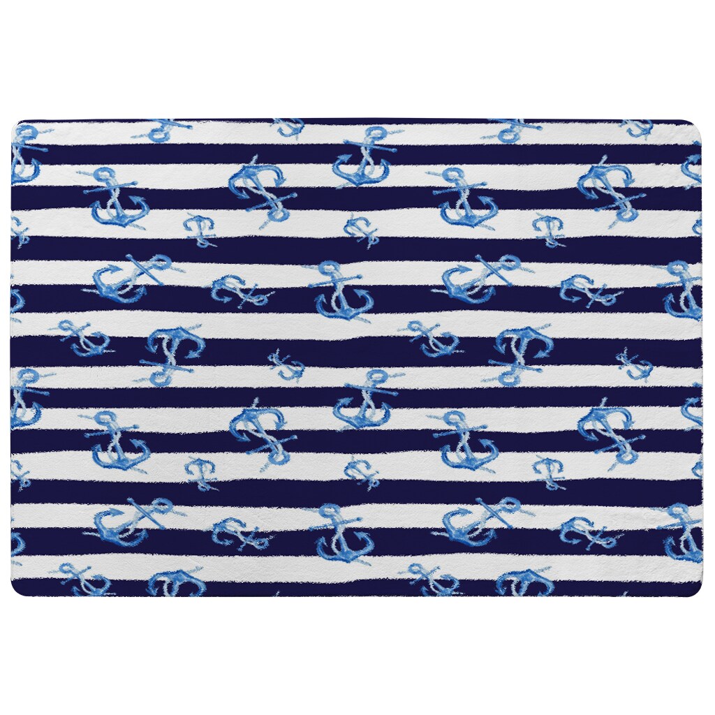 Blue Anchors On Navy Striped Rug | Multi - Tesco Groceries