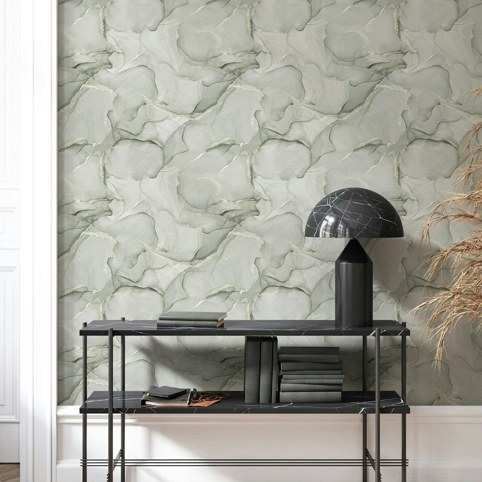 image 1 of Muriva Elysian Marble Wallpaper - Green/Gold - 10m x 0.5m Green
