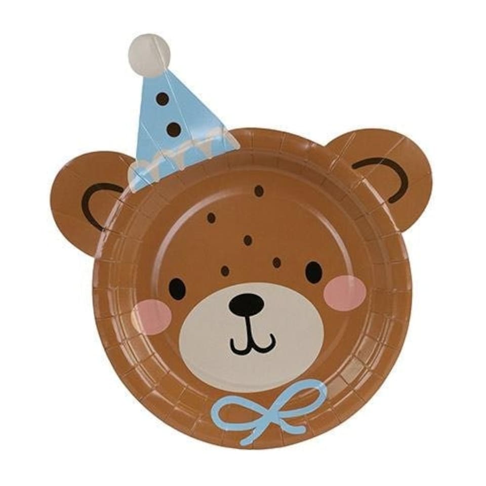 image 1 of Teddy Bear Head Round Paper Plates 23cm - Pack of 6 | Brown