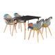 image 1 of Patchwork Halo Dining Set Includes a Black Dining Table & Set of 4 Fabric Chairs | Multi | Multicolor