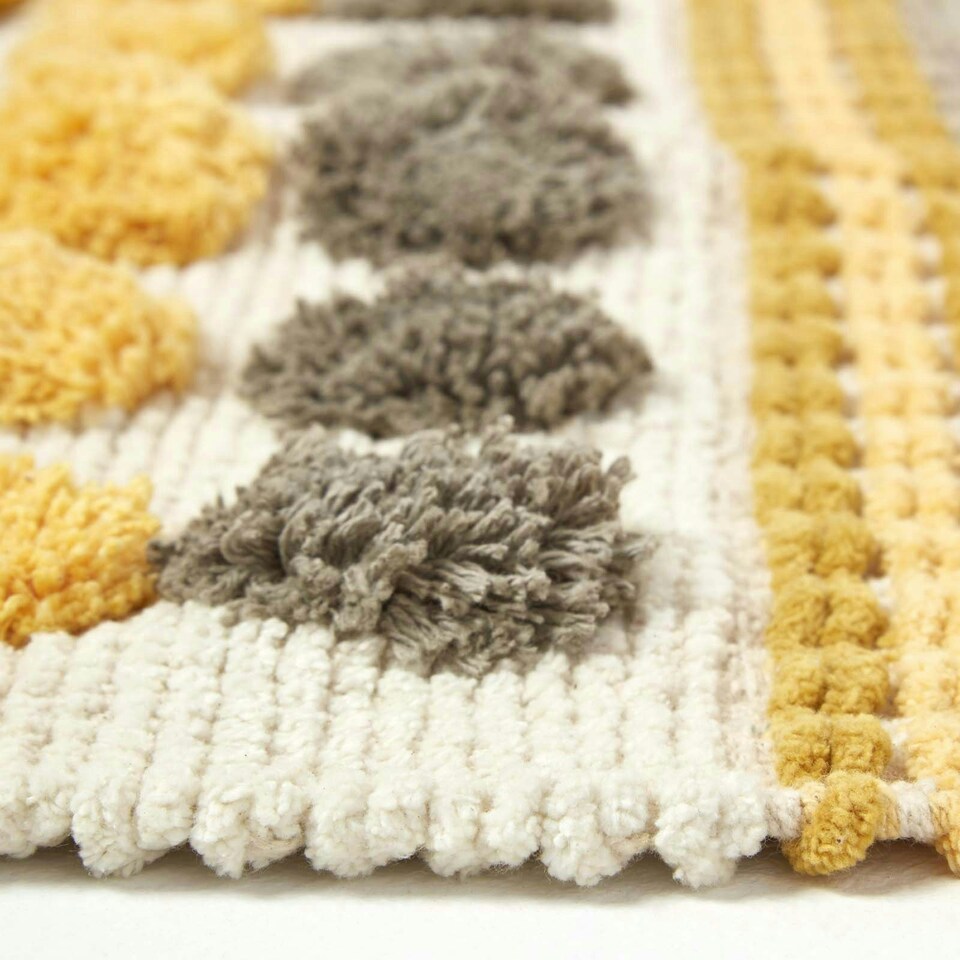image 1 of Homescapes Cotton Chenille Striped Tufted Circle Runner Grey Mustard Yellow - 66 x 200cm Yellow | 66 x 200 cm