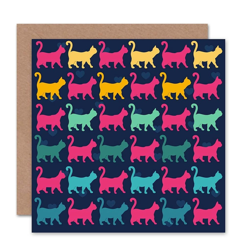 image 1 of Cats Coloured Pattern Strut Art Blank Just to Say Card