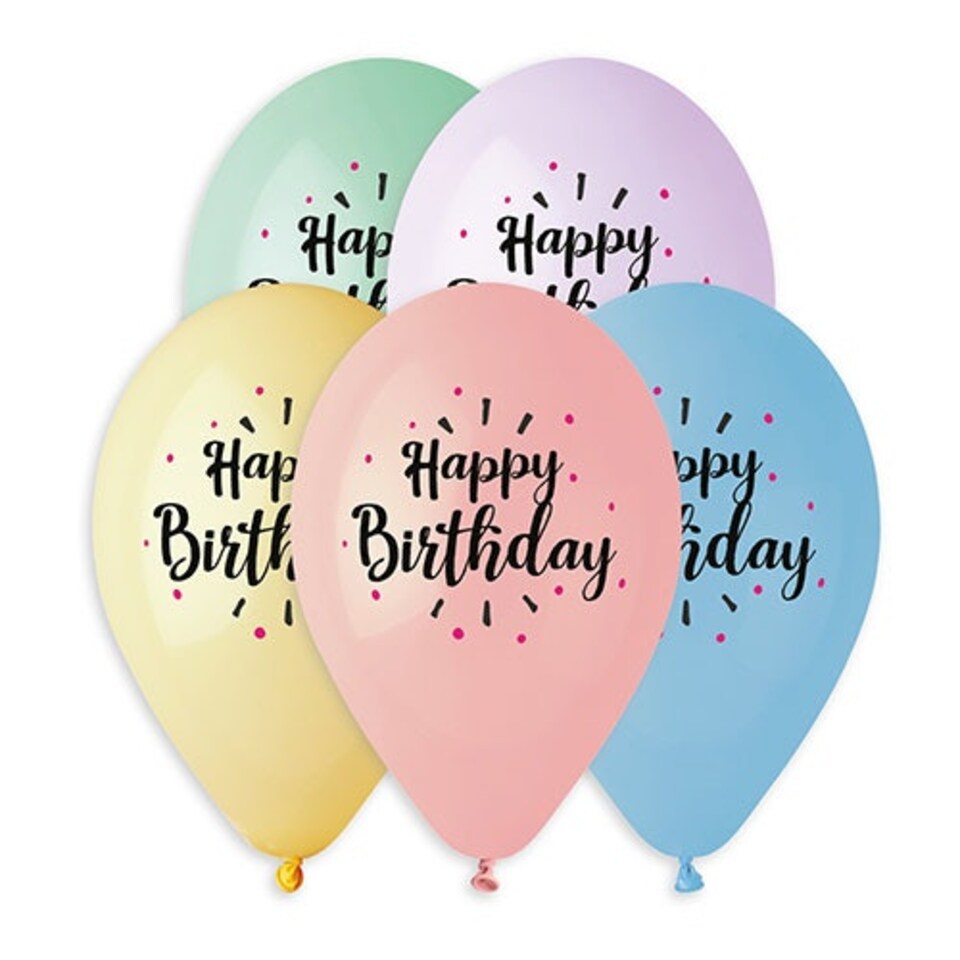 image 1 of Happy Birthday Pastel Latex Balloons 33cm / 13 in - Pack of 6