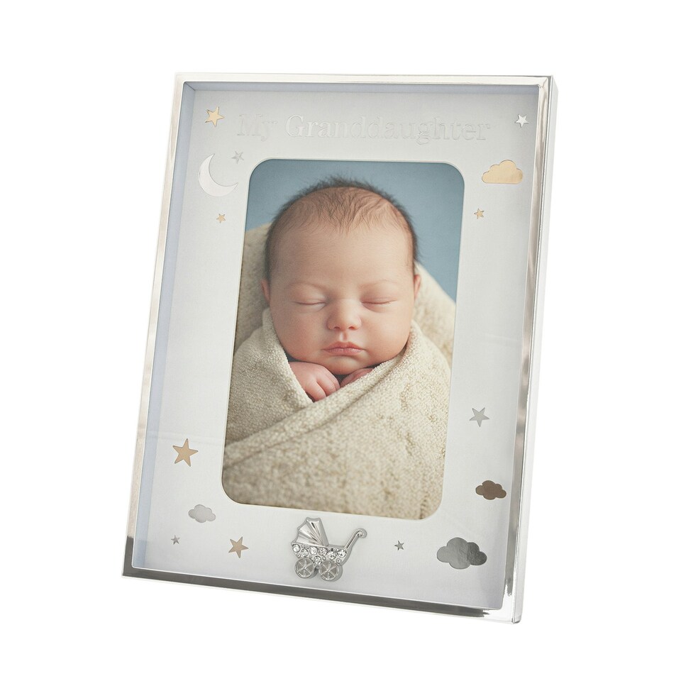 image 1 of Granddaughter Silver 4x6 Frame with Gold and Silver Stars and Clouds Silver | One Size