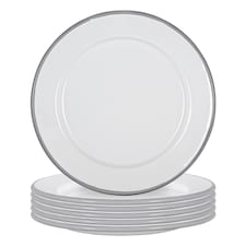 Argon Tableware White Enamel Side Plates - 20cm - Grey - Pack of 6 | Grey | Grey