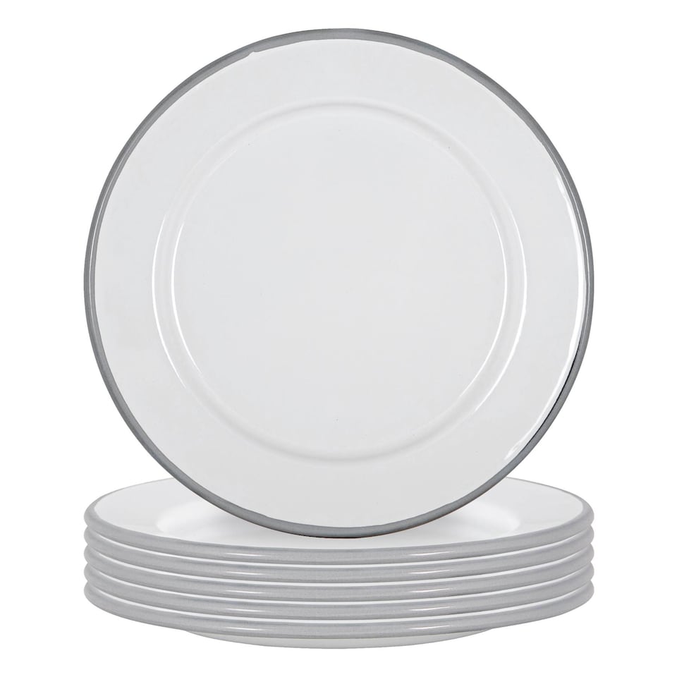 image 1 of Argon Tableware White Enamel Side Plates - 20cm - Grey - Pack of 6 | Grey | Grey