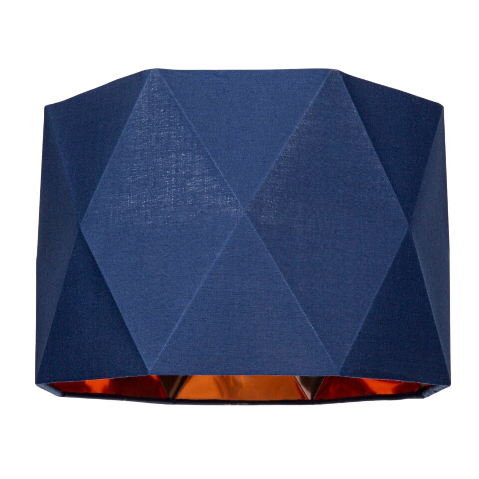 image 1 of Navy Blue Cotton 12 Geometric Shade with Brushed Copper Metal Effect Lining | Blue