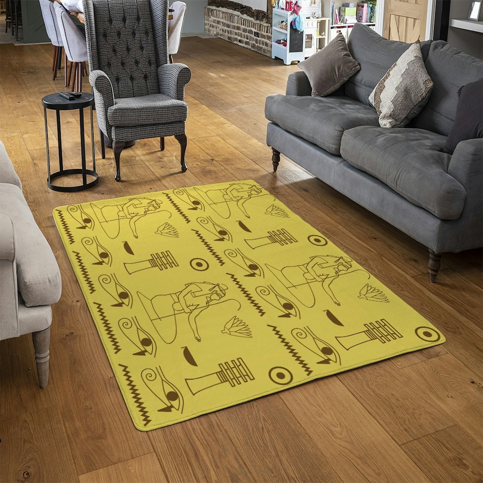 image 1 of Pattern of Egyptian hieroglyphics (Rug) Yellow | XL: 160x230cm