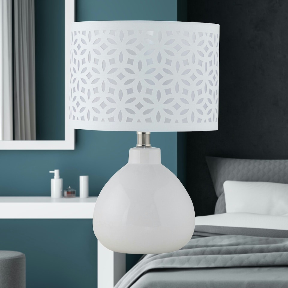 image 1 of First Choice Lighting Tuscan White Ceramic Lamp with White Cut Out Shade White | White
