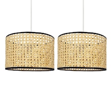 Set of 2 Kona - Natural Rattan 25 cm Easy Fit Pendant Shades | Cream | Medium | 2