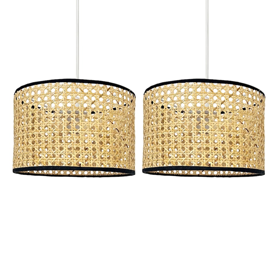 image 1 of Set of 2 Kona - Natural Rattan 25 cm Easy Fit Pendant Shades | Cream | Medium | 2